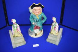 Long John Silver Musical Character Jug plus a Pair of Agate Bookends