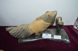 Carved Horn Fish Pen Stand