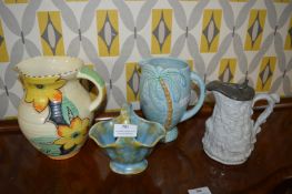 Four Vintage Pottery Items Including Crown Devon Jug, Wade, Beswick, etc.