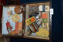 Distressed Victorian Mahogany Workbox with Mother of Pearl Inlay and Contents