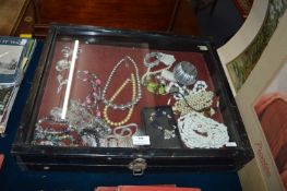 Tabletop Display Case Containing Costume Jewellery