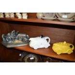 Saddler's Racing Car Teapot (AF) plus Reproduction Racing Car Figures, etc.