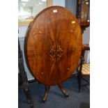 Victorian Rosewood Inlaid Breakfast Table Tilt Top on a Quadripartite Base