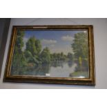 Framed Oil on Canvas Riverscape by H.H. Newton 1928