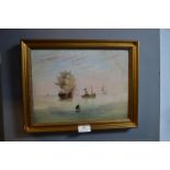 Oil on Board Shipping Scene by E. K. Redmore