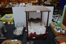 Dolls Wooden Four Poster Bed plus a Metal Framed Bed