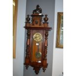 Edwardian Vienna Wall Clock in Oak & Mahogany