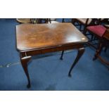 Victorian Mahogany Fold-Over Card Table with Burr Walnut Top on Cabriole Legs