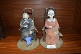 Two Victorian Paper Mache Folk Art Figures with Nodding Heads