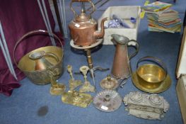 Brass Jam Pan, Candlesticks, Kettle, Kettle Stand, etc.