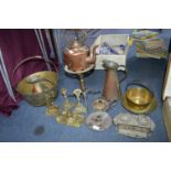 Brass Jam Pan, Candlesticks, Kettle, Kettle Stand, etc.