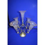 Brass Epergne with Cut Glass Flower Holders