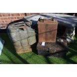 Vintage Petrol Cans and a Metal Box