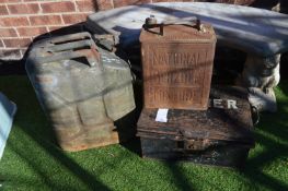 Vintage Petrol Cans and a Metal Box