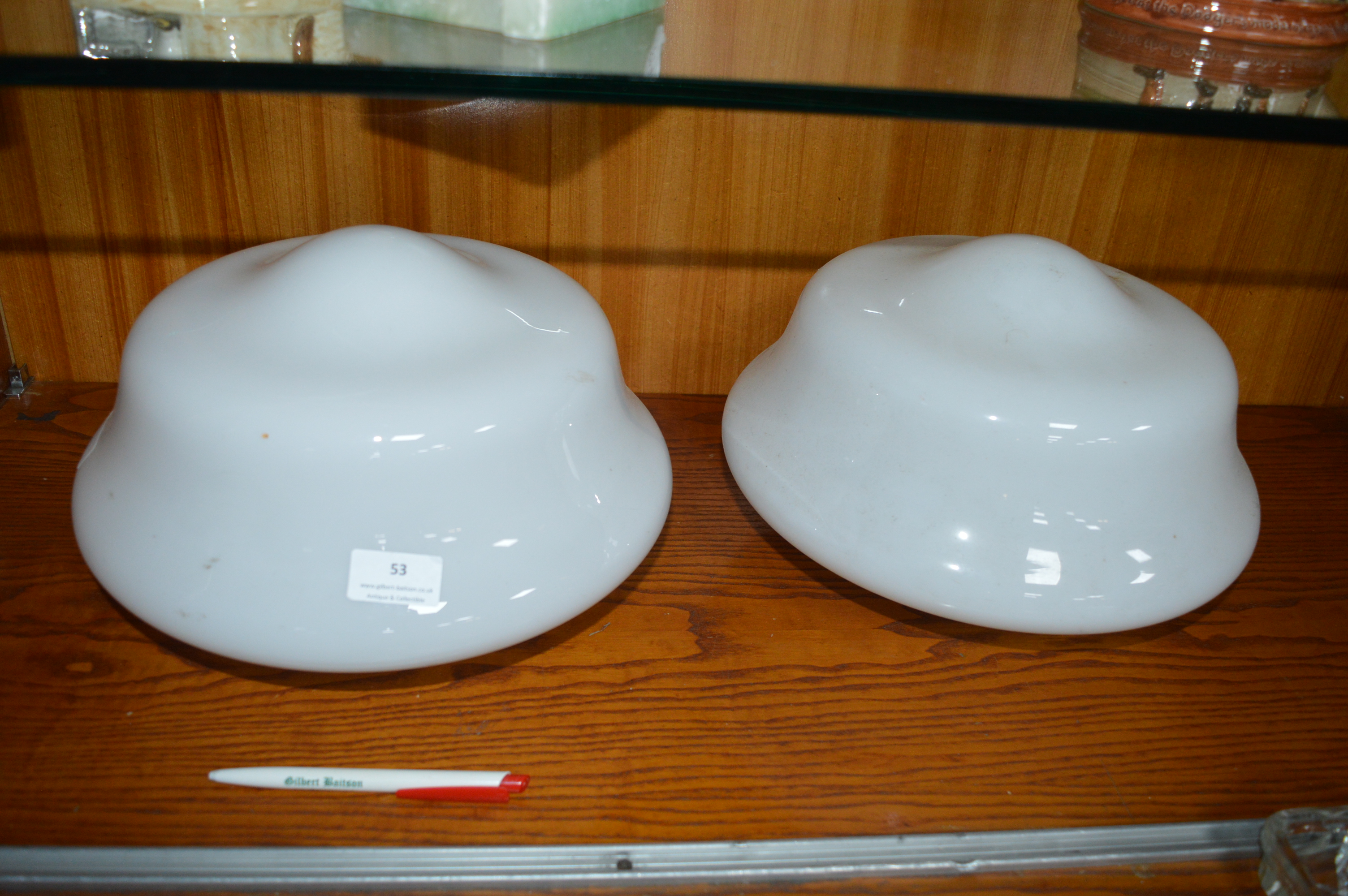 Two White Glass Lampshades