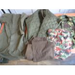 Civilian Trousers, DPM Body Armour Vest (no armour), Green Overalls, etc.