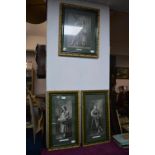 Three Edwardian Framed Prints in Gilt and Faux Malachite Frames