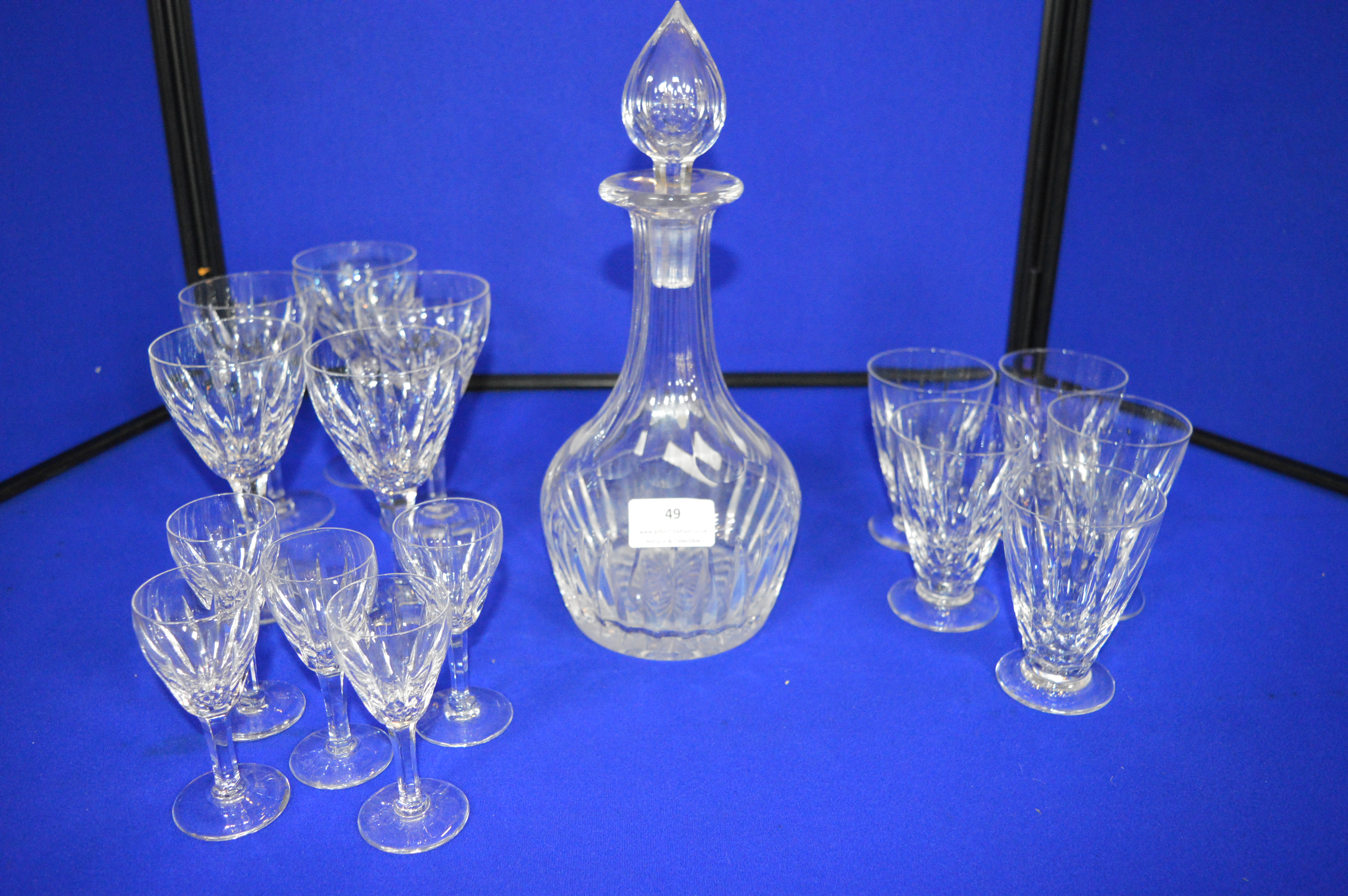 Cut Glass Crystal Decanter plus Wine, Sherry and Other Glasses