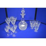 Cut Glass Crystal Decanter plus Wine, Sherry and Other Glasses