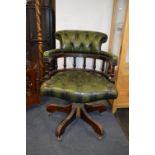 Green Leather Chesterfield Captains Chairs (AF)