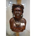 Carved Wooden Bust of a Ethnic Man