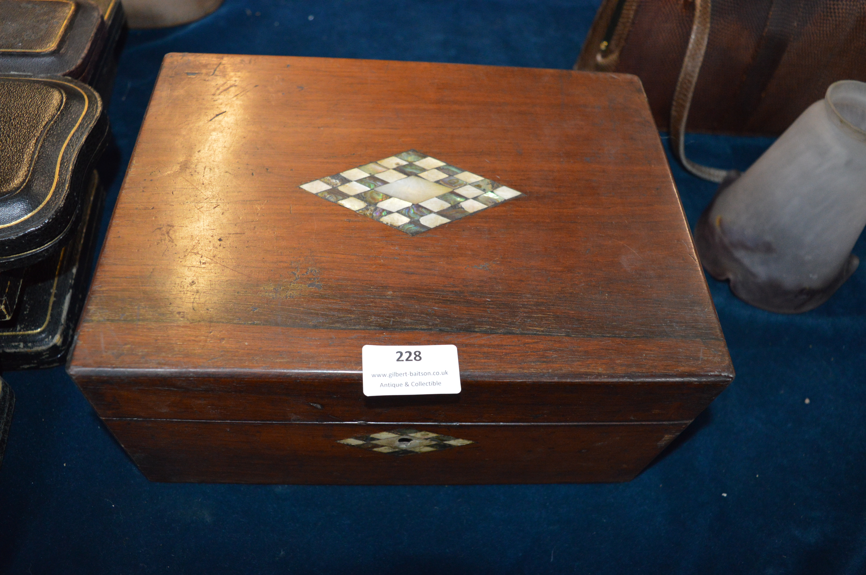Distressed Victorian Mahogany Workbox with Mother of Pearl Inlay and Contents - Image 2 of 2