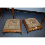 Pair of Mahogany Footstools with Tapestry Upholstery