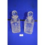 Two Square Crystal Decanters with Ball Stoppers