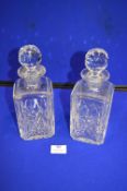 Two Square Crystal Decanters with Ball Stoppers
