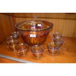 Carnival Glass Punch Bowl and Eight Cups