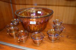 Carnival Glass Punch Bowl and Eight Cups