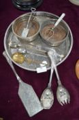 Plated Ware Including Salad Servers, Wine Coaster and Decorative Miniature Shovel