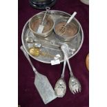 Plated Ware Including Salad Servers, Wine Coaster and Decorative Miniature Shovel