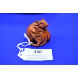 Japanese Netsuke Carved Wood Ornament of Two Rats (signed)