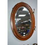 Oval Oak Hall Mirror with Coat Hooks
