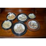 Six Victorian Pot Lids with Wooden Frames