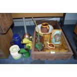 Wooden Crate of Collectibles; Kitchenware, Lamps, Storage Jars, Oil Cans, etc.