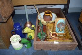 Wooden Crate of Collectibles; Kitchenware, Lamps, Storage Jars, Oil Cans, etc.