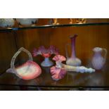 Five Victorian Pink & White Glass Items; Vase, Epergne, etc.
