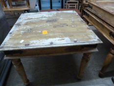 Heavy Wooden Dining Table with Metal Brackets and Decoration ~90x90x76cm