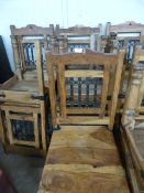 Five Wooden Dining Chairs with Decorative Iron Back and Fittings