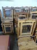 Six Wooden Dining Chairs with Decorative Iron Back and Fittings