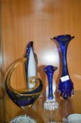 Four Murano Blue Glass Vases etc.