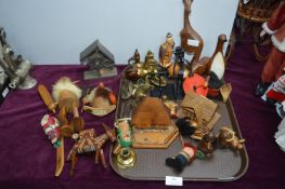 Tray Lot of Wooden Ornaments, Animals and Comical