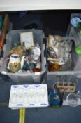 Two Tubs of Kitchenware, Household Goods, Glasswar