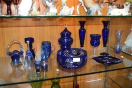 Blue Glass Fruit Bowls, Vases, Bells, etc.