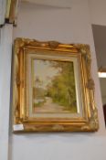 Gilt Framed Oil on Board - Woodland Landscape