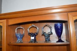 Three Murano Glass Baskets and a Blue Glass Goblet