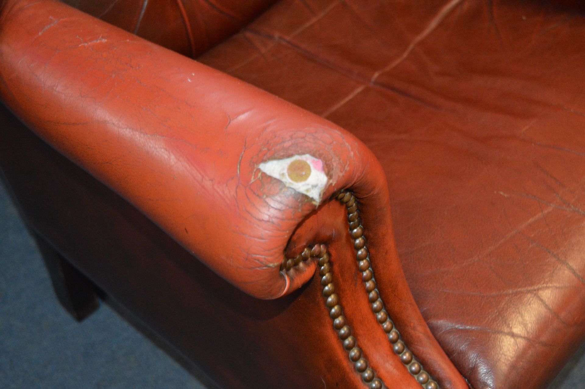 Pair of Red Leather Chesterfield Wingback Armchair - Image 2 of 2