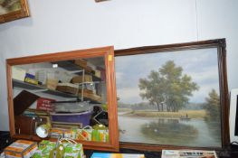 Pine Framed Mirror plus Oil on Canvas Landscape pl